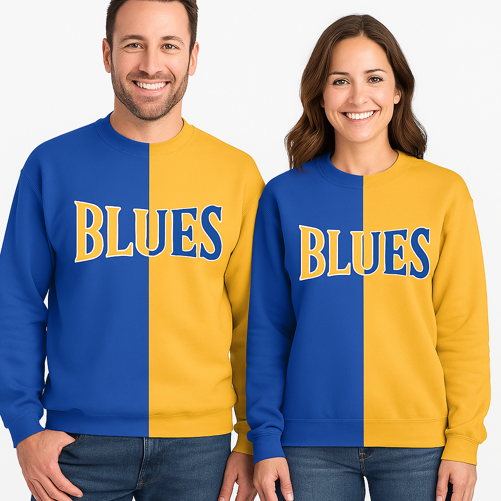 Split Color Crewneck - Blues