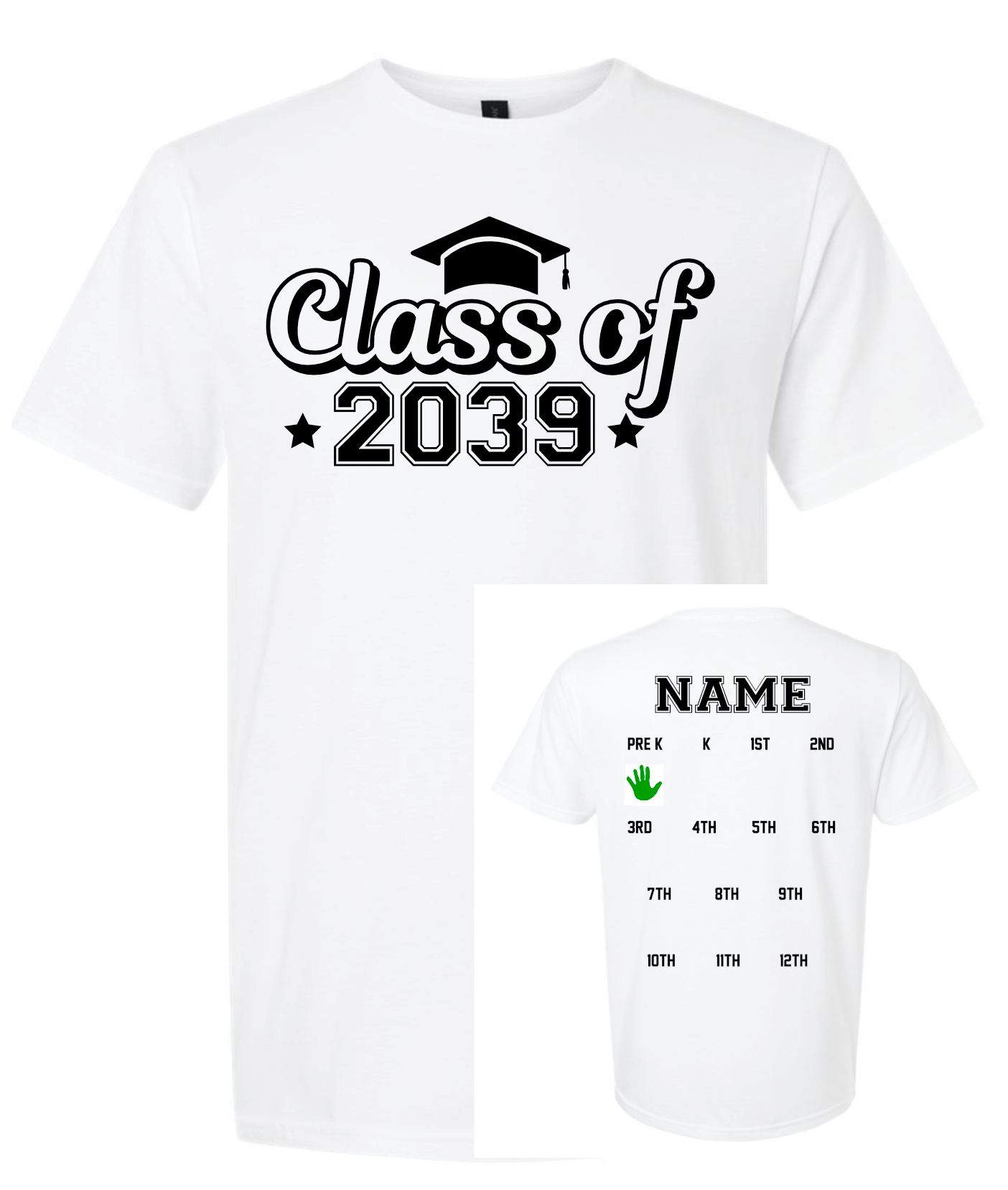 Class of 2039 Hand Print T-Shirt (Pre K - Class of 2039) *Order up a size so it fits at graduation*