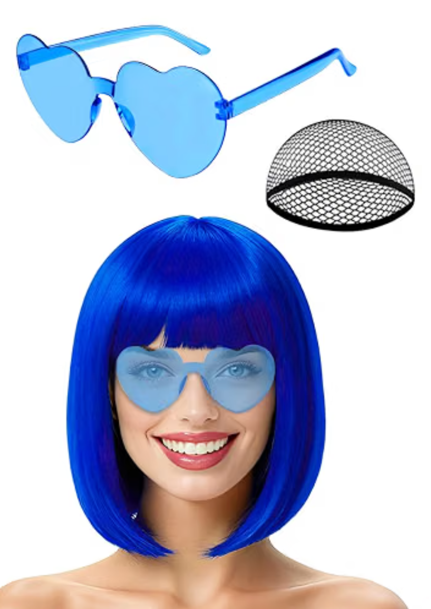 Spirit Wear Accessories - Blue Wig & Heart Sunglasses