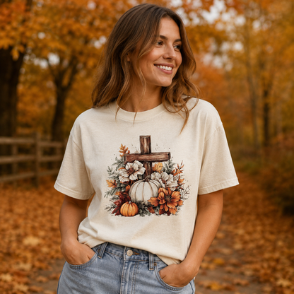 Fall Cross & Pumpkins