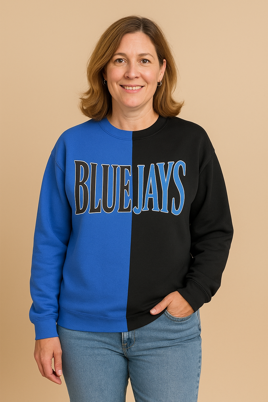 Split Color Crewneck - Bluejays