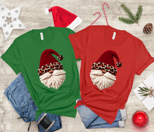 General Apparel - Leopard Christmas Hat Santa T-Shirt